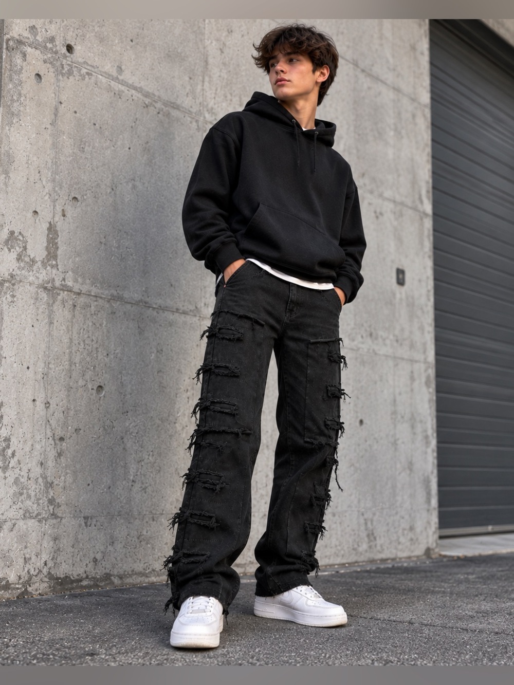 NWT Black Distressed Cargo Jeans Y2K Streetwear Boys 14Y